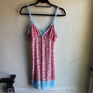 Honeydew Babydoll Sheer‎ Slip/Night Dress Mini Floral Pattern Red & Blue Sz M